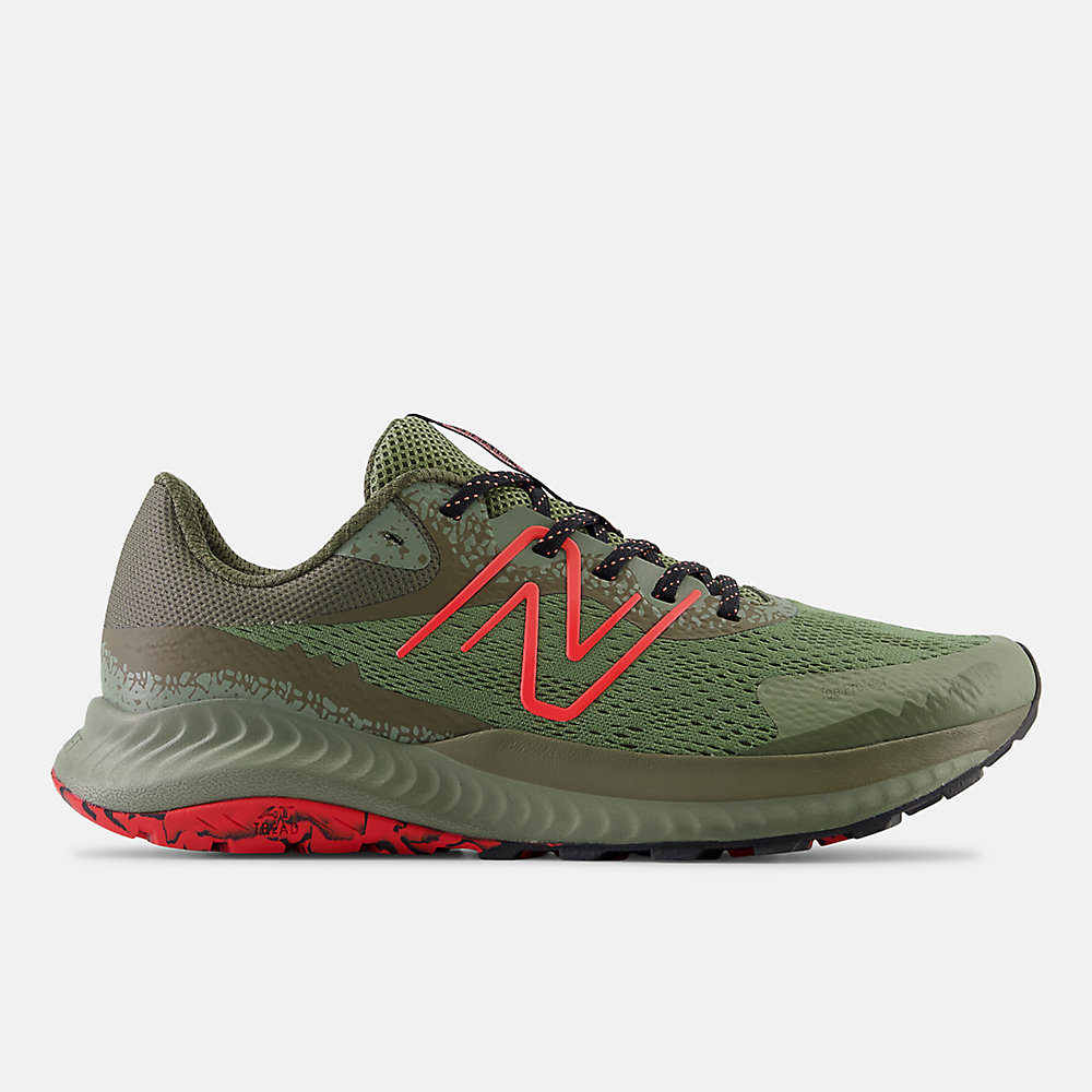 New Balance DynaSoft Nitrel V5 Shoes Dark Olivine with Dark Camo and Neo Flame